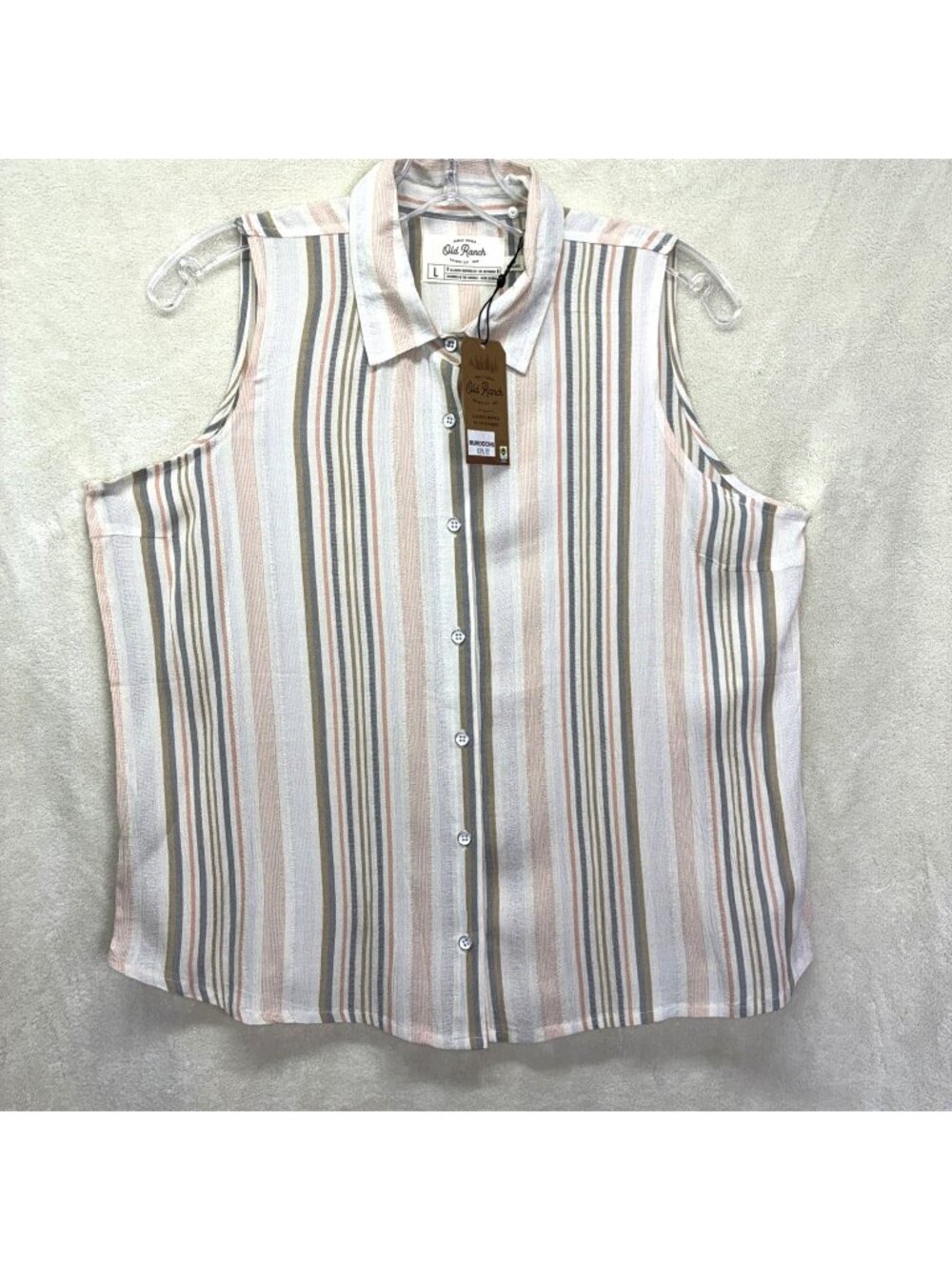 NWT OLD RANCH Nadya Tank Top Button Striped Western Organic Cotton Sz L #c